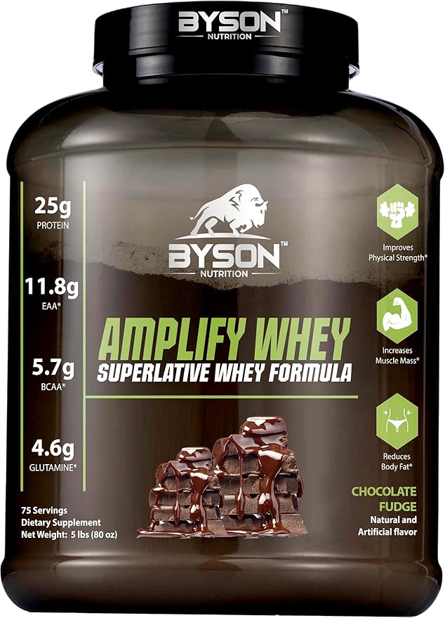 BYSON NUTRITION Amplify Whey Protein Powder 5 Lbs 25g Protein Supplement Powder for Men, Women (Blueberry Muffin)